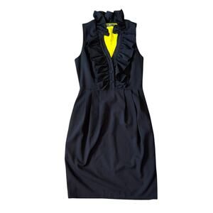 Andrew Marc Black Midi Dress Sleeveless Ruffle Tank Dress Size 2 Career Work